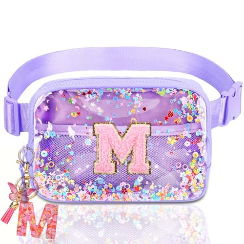 Image of Initial Fanny Pack for Girls - Belt Bag for Teens Kid Teen Girl Kid Birthday Gift Clear Purple M