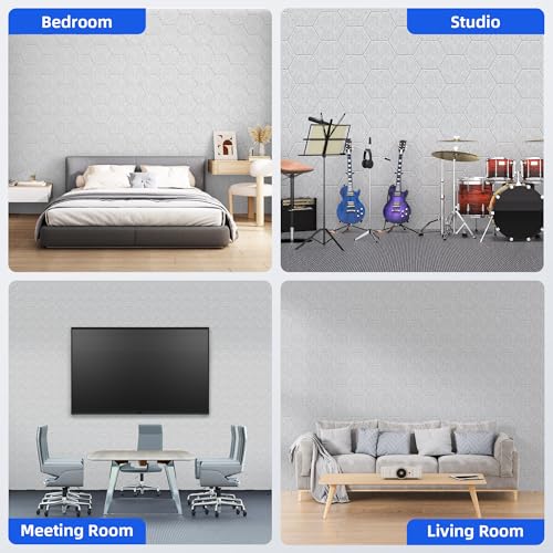 Image of 20 Pack Acoustic Panels with Self Adhesive, 12 inch X 12 inch X 0.4 inch High Density Sound Proof Foam Panels for Walls, Soundproof Wall Panels, Hexagon Sound Absorbing Panels for Home Studio Office Decor - Gray