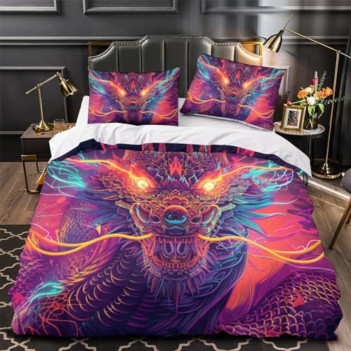 Housse de couette dragon sans repassage literie king avec zip