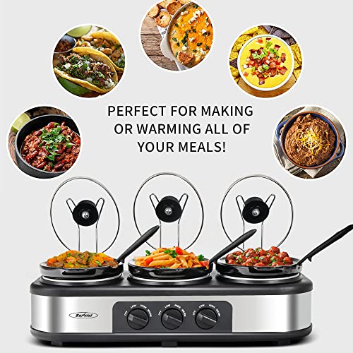 Sunvivi Slow Cooker, Triple Slow Cooker Buffet Server 3 Pot Food Warmer, 3-Section 1.5-Quart Oval Slow Cooker Buffet Food Warmer Adjustable Temp Lid Rests Stainless Steel, Total 4.5 Qt #TOP2