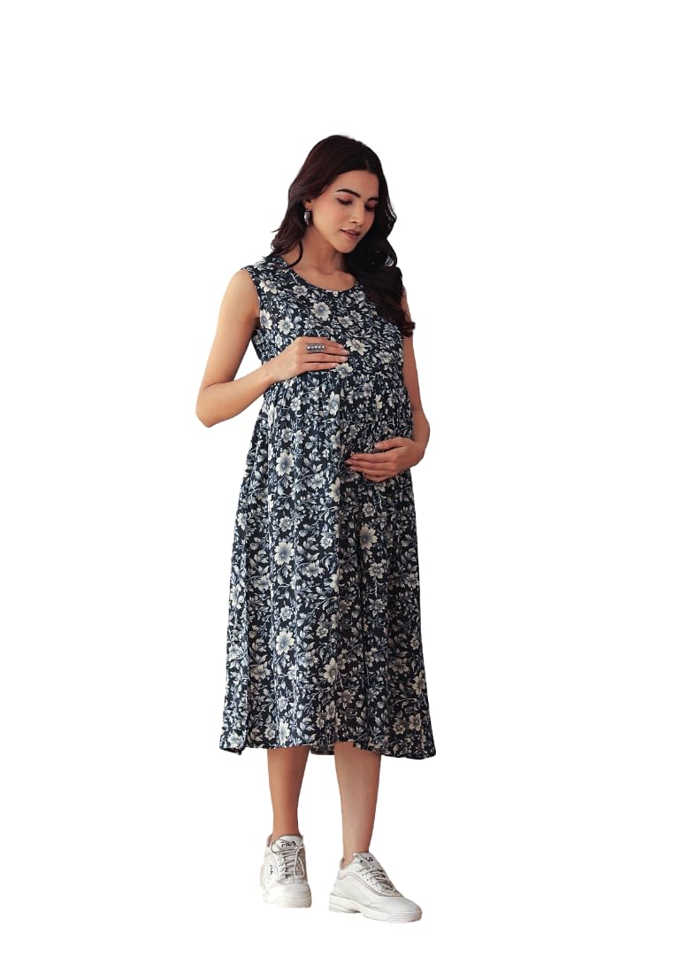 aania Maternity Dresses for Women | Printed Maternity Gown with Zippers for Nursing Pre and Post Pregnancy | A-line Maternity Feeding Dress/Maternity Kurti for Moms-picture-40