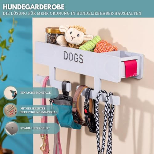 INEXTERIOR Hundegarderobe XL - Leinenhalter mit großer Ablage - Hundezubehör - DOGS - aus Birkenholz - personalisierbar - Made in Germany