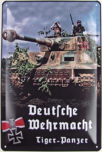 Tin Sign 20 x 30 cm Curved German Wehrmacht Tiger Tank Soldiers Photo Decoration Gift Sign, black