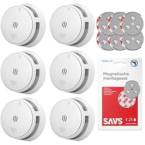 Savs S10 Rauchmelder mit Magnetbefestigung 6 Stück