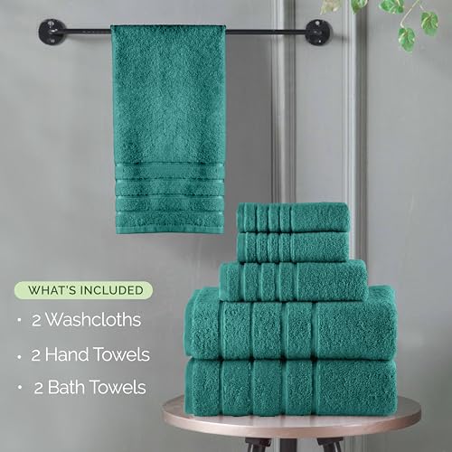 Image of Elegant Comfort 4 Lines Viscose Stripe 6-Piece Premium Towel Set - 100% Turkish Cotton High Absorbent Luxury Bathroom Towels - Includes 2 Washcloths, 2 Hand Towels and 2 Bath Towels Set, Turquoise
