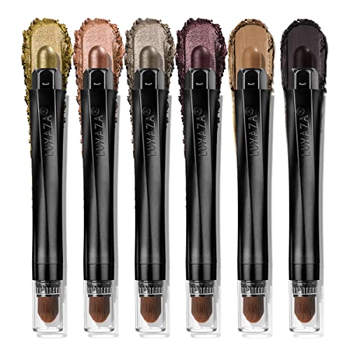 LUXAZA 6 PCS Khaki Brown Neutral Eyeshadow Stick Set, Cream Eye Shadow Pencil Makeup, Shimmer And Matte Eye Pencil,Brightener Highlighter Eyeliner Crayon Make up