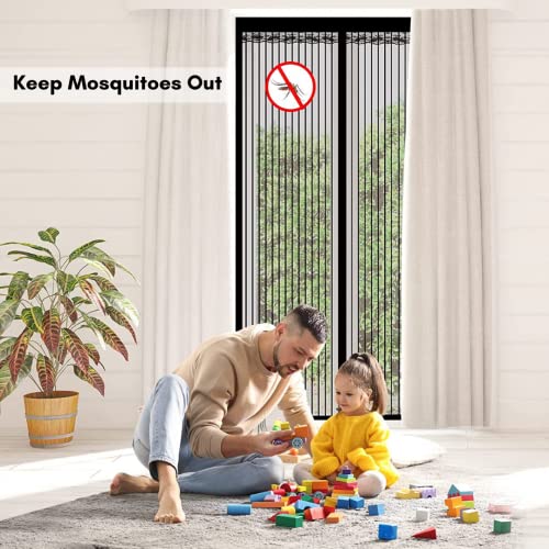 Image of Royalkart 100x210cm Black | Magnetic Mosquito Net for Door | Fiberglass Screen Curtain with 34 Magnets | Auto-Closing Mesh to Keep Mosquitoes Out