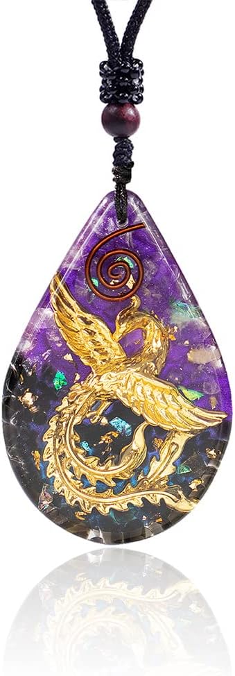Day Day Up Phoenix Bird Pendant With Natural Agate Stone Necklace Orgone Pendant Rope Chain For Women Healing Crystal Jewelry Adjustable