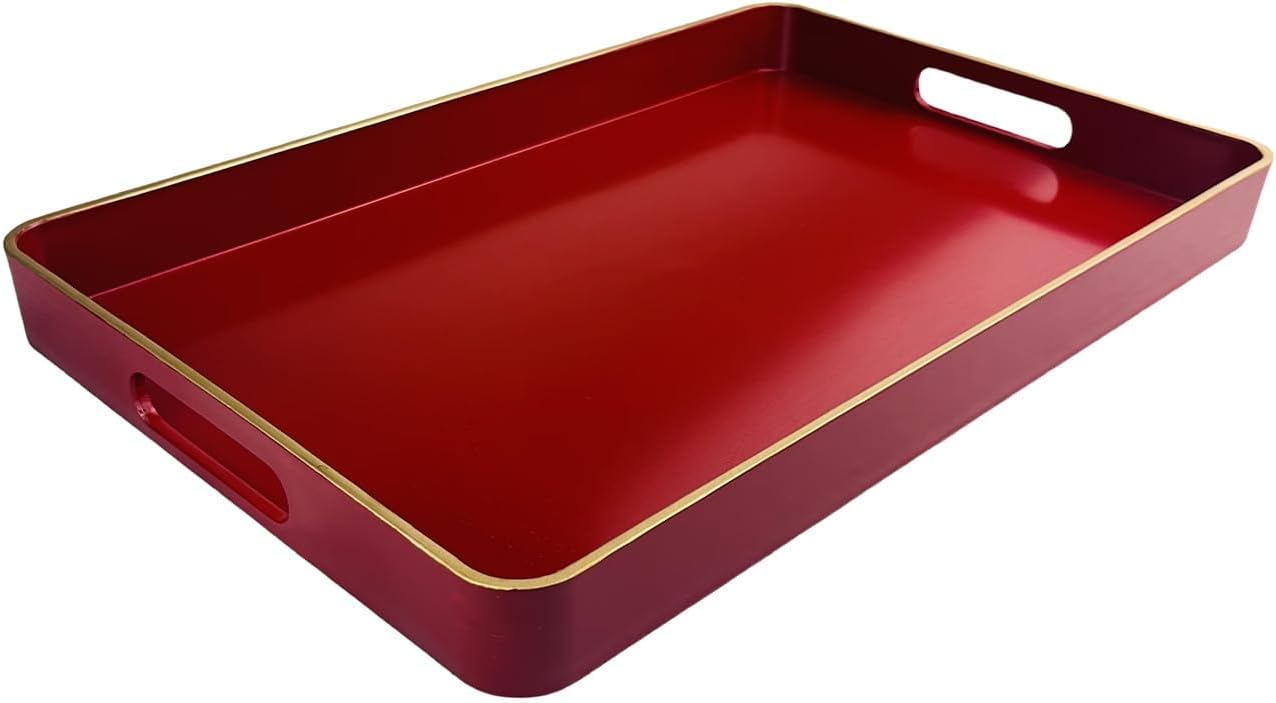 UOEKCS Red Decorative Trays, Serving Tray with Handles