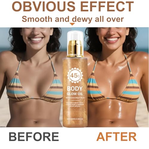 Body Glow Oil with Coconut–Body Sunscreen Oil,Shimmer Body Oils with Gold Mica,Glow Oils for Bodys,Glows Sunscreen,Hydrating & Quick Absorption, Water Resistant for Face & Bodys,SPF 45 - Image 6