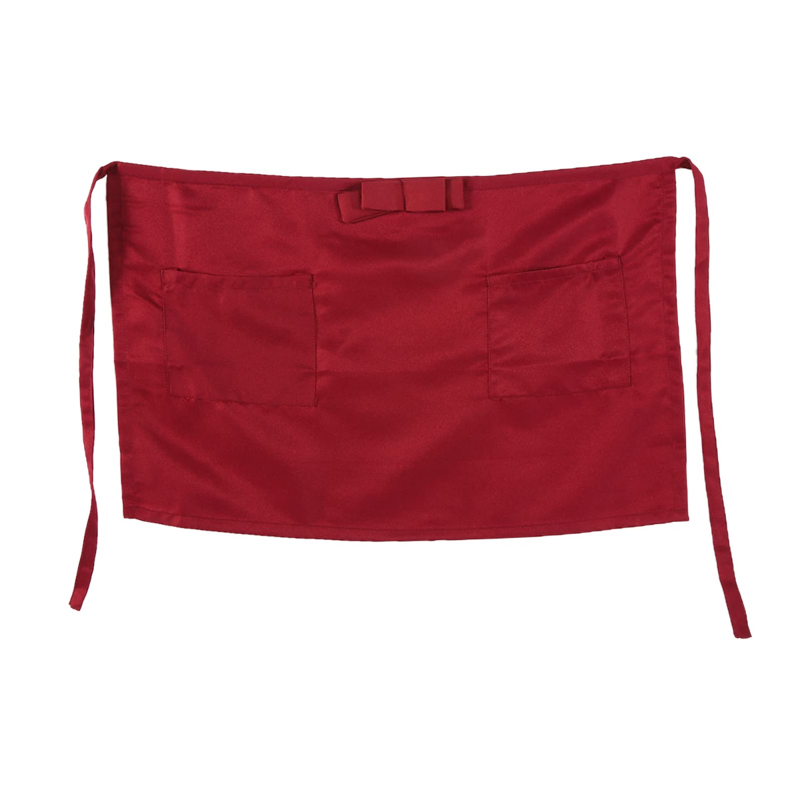 Jenngaoo Short Waist Apron with 2 Deep Pockets for Waiters, Waitress, Kitchen & Restaurant Use, Durable Polyester Adjustable Waist Tie Unisex Half Apron for Cooking Baking Serving (Burgundy)