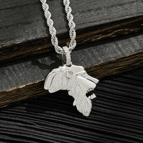 Silver Necklace for Men with Lion Pendant Stainless Steel Rope Chain White Gold Plated Lion King Mens Pendant Necklace Iced Out Hiphop Jewelry
