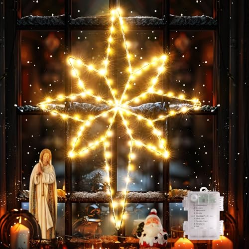 Quntis 118 LED Weihnachtsstern faltbar, 58cm große Stern Fensterdeko...