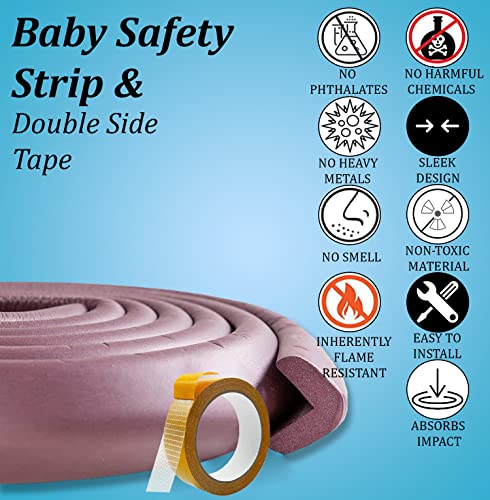 Image of SYGA Safety Strip Furniture Edge Guard + Corner Protector - 6.5ft Edge Guard + 4 Corner Guards for Baby Proofing and Child Safety (Brown Combo)
