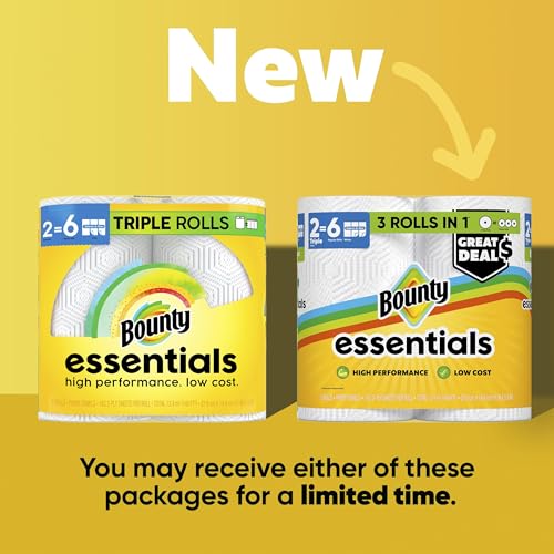 bounty essentials select-a-size paper towels white 2 triple rolls  6 regular rolls packaging may vary