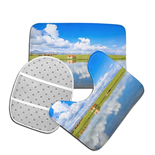UBINYSS Badematte + Konturmatte + Toilettendeckelbezug, schönes Grassland 3-teiliges Badematten-Set, mit rutschfester Unterseite – Bild 5