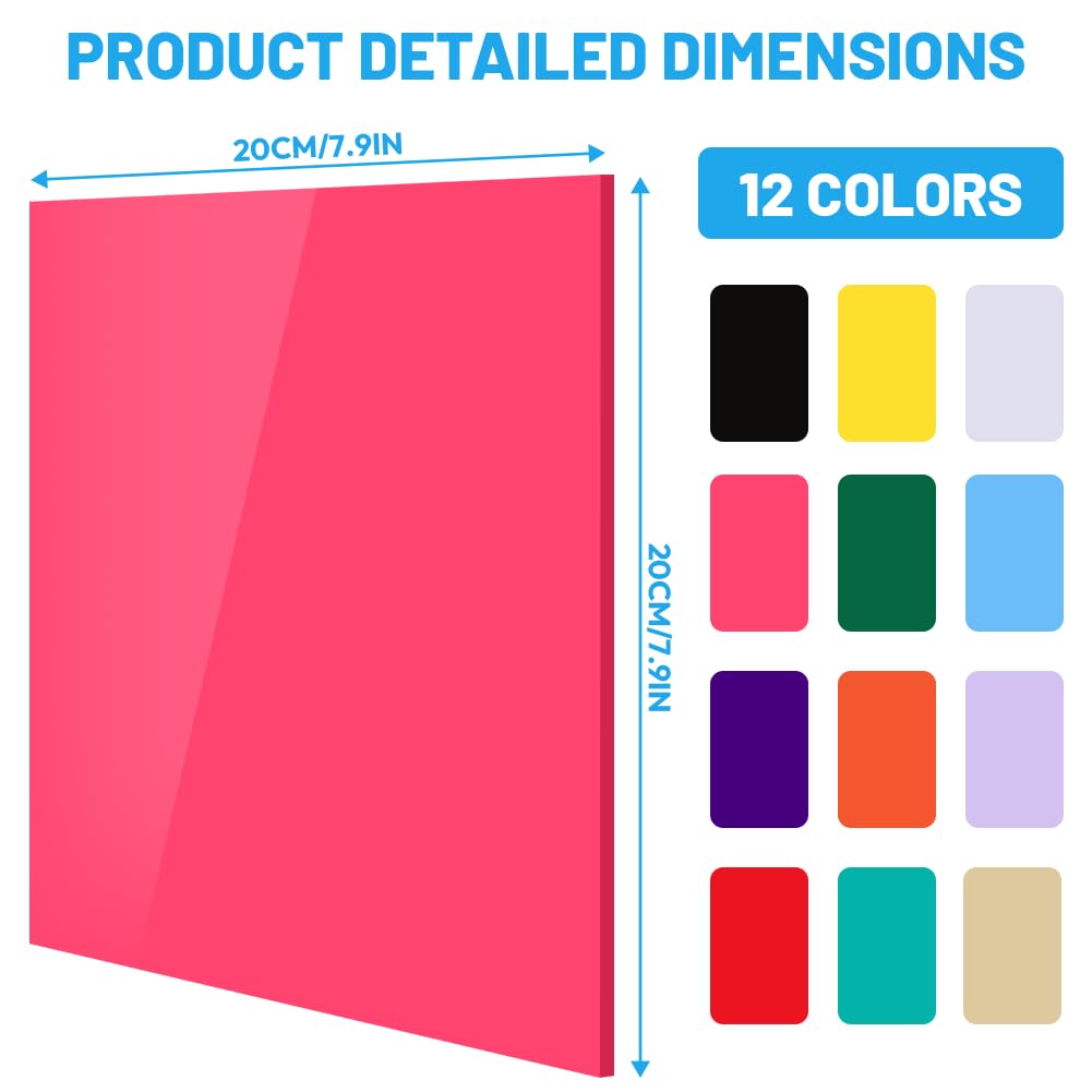 Lot de 12 plaques en plastique acrylique, 20 x 20 cm, plaques en fonte de 3 mm, pour découpe laser, bricolage, artisanat, cadre photo, panneaux, décoration