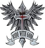 Ride with GOD Wings and Cross Helmet Sticker Tool Box Sticker Bumper Sticker