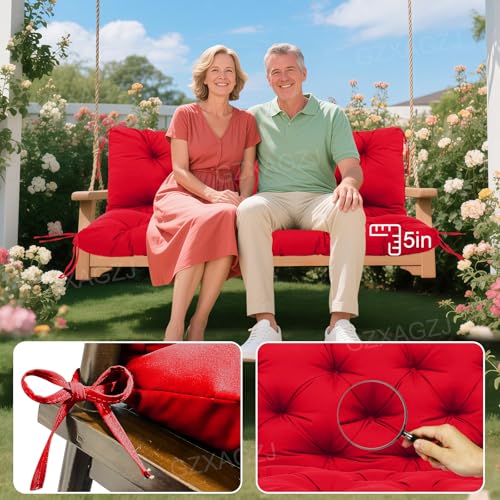 Image of Premium Outdoor Swing Cushions 70x40 inch Waterproof Porch Swing Cushions 2-3 Seater Replacement with Backrest and Ties Swing Cushion for Outdoor Furniture Patio Porch Backyard Garden