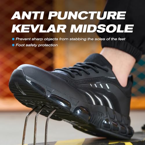 Image of Steel Toe Work Shoes for Men, PU Sole Tennis Upper with Print Lace-up Style, Safety Non Slip Comfortable Shoes for Industrial or Construction