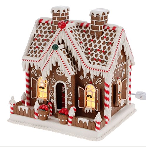RAZ Imports Lighted Gingerbread House with Candy and Decorations, 11 Inch (Operated with Plug)