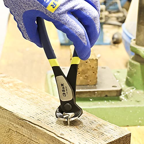 S&R Kneifzange, Drahtzange, Vornschneider 200 mm, scharfe widerstandsfähige Schneiden für intensiven Einsatz, robuster 70C Stahl, Härte HRC 66, rutschfeste doppelt ummantelte 2K-Griffe