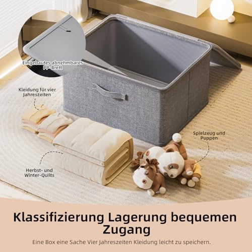 ACESOME Abschließbare Box mit 4 Schlüsseln, Aufbewahrungsbox Stoff, Verschließbare Box, Box mit Schloss, Faltbare Organizer Box Für Kleidung Toys (Grau, 30 x 20 x 14cm)