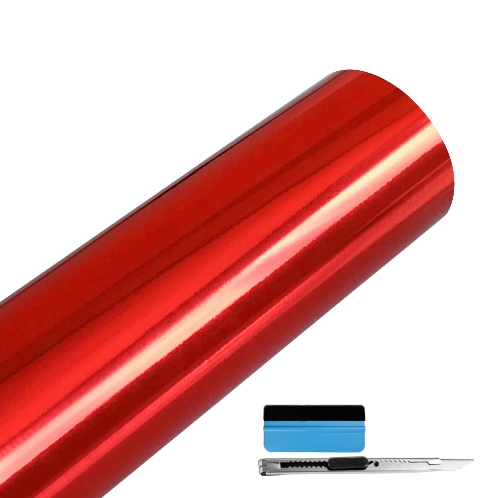 LZLRUN Chrome Mirror Red Car Vinyl Wrap Self Adhesive Film 1ft x 5ft
