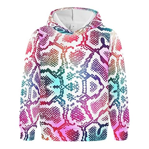Linomo Unisex Kids Hoodies Colorful Snake Print Sweaters Pullover Hoodies Hooded Sweatshirt for 4-10 Years Boy Girl Multicolor Cover