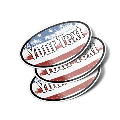 Image of Personalized Oval Vinyl Bumper Stickers (3 Pack) (6 inch - USA Custom Text 1 Line)