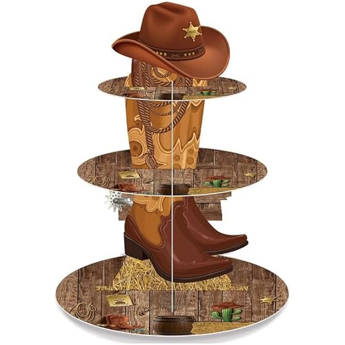 Tbay Support à Cupcakes Western Cowboy Marron 3 Étages Style Country