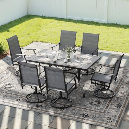 Image of Soohow Outdoor Dining Set for 6, 7-Piece Patio Table and Chairs Set, 6 x Swivel Patio Dining Chairs with Textilene Fabric and 60 inchx35 inch Outdoor Table with 1.57 inch Umbrella Hole for Backyard, Poolside