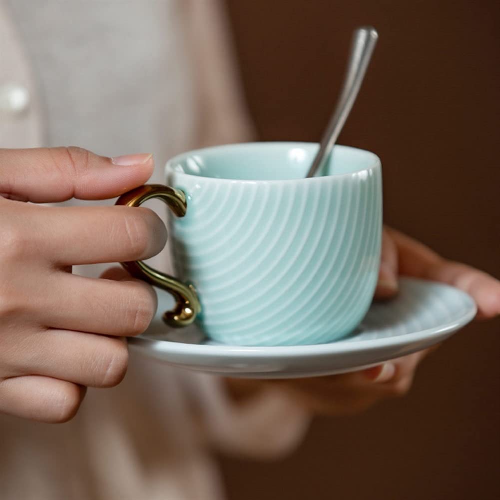 Ceramiczny zestaw kubków do kawy i spodków, 150 ml, gładkie kubki do cappuccino, filiżanki do herbaty z uchwytem, kubek śniadaniowy, szklanki do smoothie, szklanki do picia gorących napojów