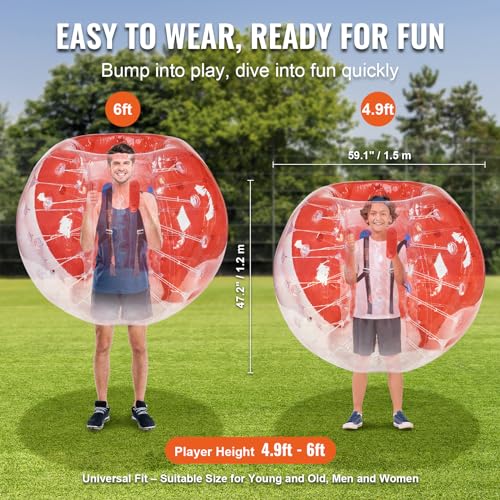 VEVOR Inflatable Bumper Ball, 4FT/5FT Body Sumo Zorb Balls for Teen, 0.8mm Thick PVC Human Hamster Bubble Balls for Outdoor Team Gaming Play, Bumper Bopper Toys for Garden, Yard, Park