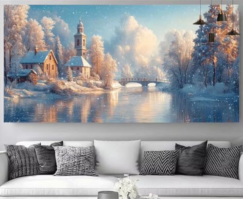 Diamond painting XXL 80x160cm motif forêt d'hiver pour décoration salon