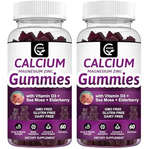 Calcium Magnesium Zinc Gummies with High Absorption Magnesium Glycinate Potassium - Plant Complex Calcium Magnesium 2:1 Ratio, with D3 Sea Moss for Bone, Muscles, Immune & Sleep Support, Vegan-2 Pack Cover