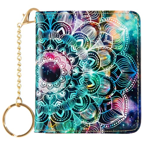 Wallet Women Small Cute,Slim Bifold Credit Card Holder, Compact RFID Blocking Cash Wallet,Billfolds Thin Leather Zipper Pocket,Mini Wallet for Ladies Teen Girls Travel (Mandala in the Galaxy) 6