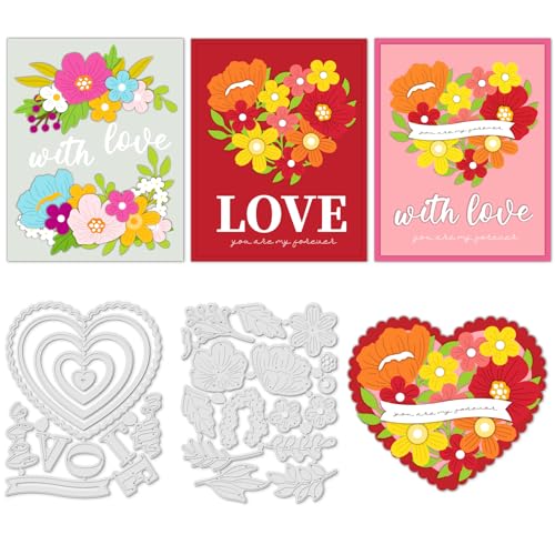 INFUNLY 28 Styles Flower Die Cuts Heart Dies for Card Making Heart Cutting Die Metal Template Multi Shaped DIY Craft Embossing Tools for Album Scrapbooking Art Mother's Day Card Making