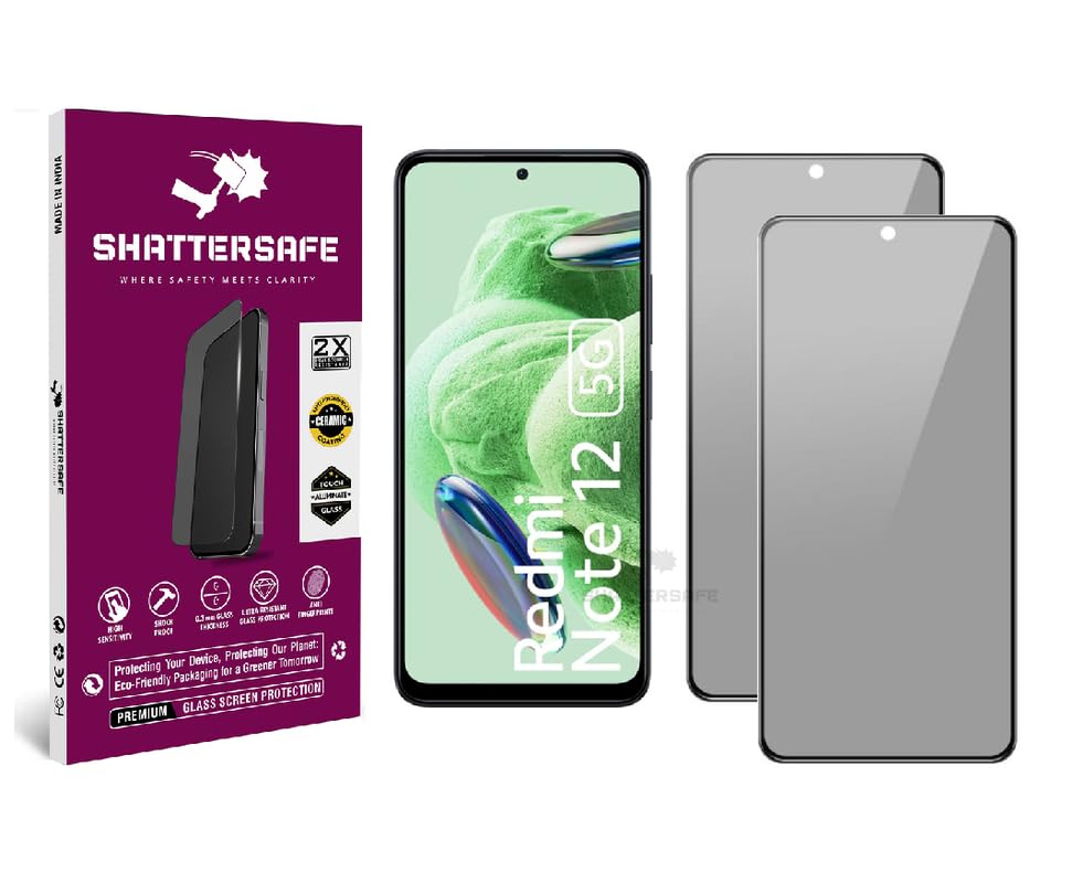Image of Anti-Spy Privacy Tempered Glass Compatible For Redmi Note 12 5G [Pack of 2]. 9H Hardness, Anti-Scratch, Edge-to-Edge Protection With Easy Installation Kit & Case Friendly Fit.