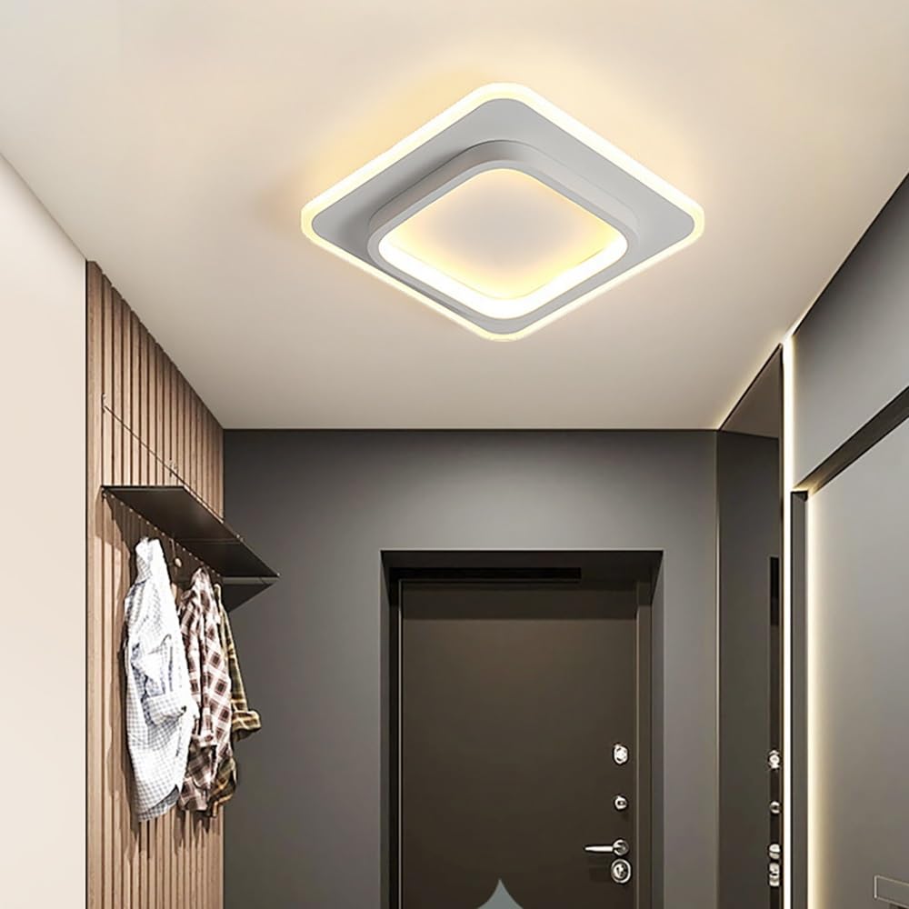Nowoczesna Kwadratowa LED Lampy Sufitowa, Minimalistyczny Plafon Edge Lit Pierścień Oświetlenie Sufitowe CCT Regulowane Korytarz Wejście(White,24cm/9.44in)