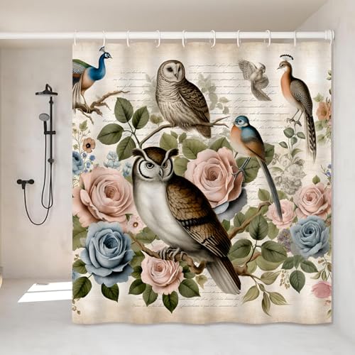Vodrm EFDA56ESD517 Vintage Owl And Floral Shower Curtain cover
