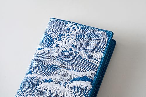 Wavy embroidery Double fold cardholder Leather Wave Pattern Bifold Wallet, RFID Blocking Card Holder, Slim multi - slot Travel Wallet (blue)3