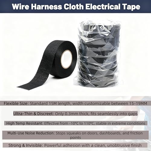Image of Wire Harness Cloth Electrical Tape, 7.5 Inch x 62.2 FT, Automotive Heat Proof Insulation Tape for Car Loom Cable Wrap Protection, Fixation