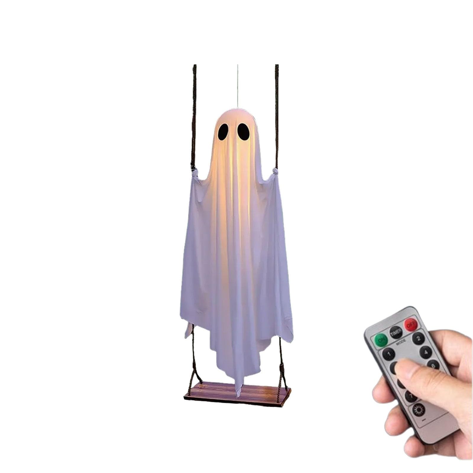 Halloween Decorations Outdoor - 5 FT Large Hanging Swing Ghost Halloween Decor with String Lights, Spooky Cute Ghosts Decorations for Front Porch Yard Tree