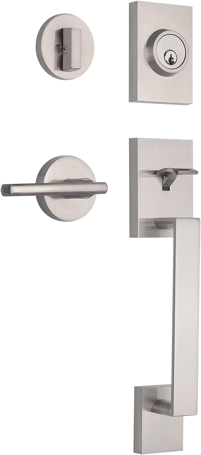 Nuk3y Haven Modern Handleset Front Door Entry Handle and Deadbolt with Reversible Inside Lever Trim (Square Hulk Lever Trim, Matte Black)