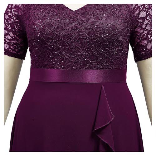 Image of Knitee Women's Plus Size Sequin Lace Sweetheart Neck Ruffled Hemline Formal Evening Maxi Dresses