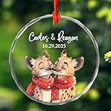 Personalized Names Couple Hyena Glass Christmas Ornament Gift for Married Wedding Anniversary, Cute Hyena Couple Together Ornament, Customized Names Mr & Mrs Married Glass Christmas Ornament 2025