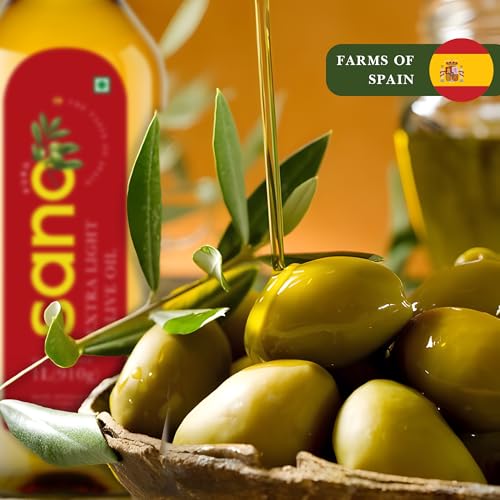 Image of Sano Extra Light Olive Oil 1 Litre | Product of Spain | Ideal for All Indian and Western Cuisines | Perfect for Cooking, Frying, Roasting, Grilling, and Baking | Versatile and Smart Cooking Oil