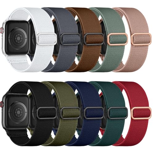 Maledan 10 Pack Nylon Correas Compatible con Correa Apple Watch 44mm 45mm 46mm 49mm 42mm Mujer Hombre - Correa Deportiva Elástica de Nylon para iWatch Series 11 10 9 8 7 6 5 4 3 2 1 SE3 Ultra, Set B