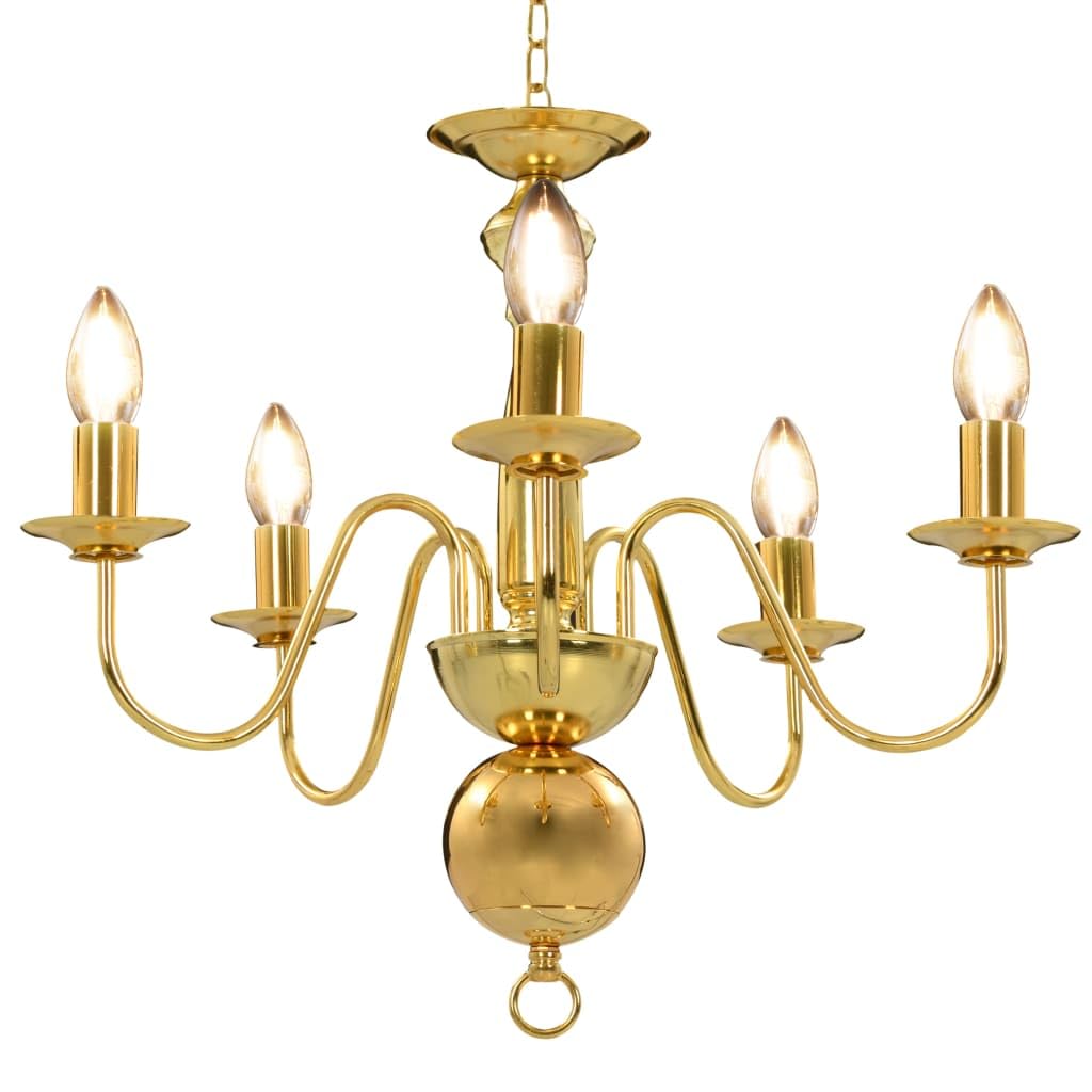 vidaXL Chandelier Home Interior Decoration Elegant Charm Chandelier Living Room Bedroom Hanging Ceiling Pendant Light Golden 5xE14 Bulbs